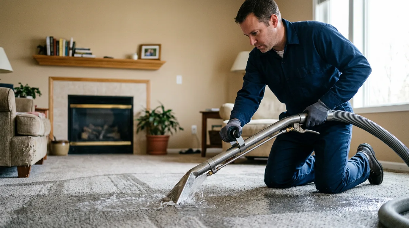 Water damage restoration technician working near Goodman, MO